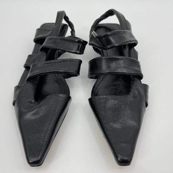 Bottega Veneta | BV Point Leather Slingback Sandals Black Crinkle Finish 39 / 9 - Picture 9 of 15